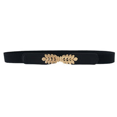 Women Belt Metal Leaf Buckle Leather Belt Elastic Waistband Skinny Slim Decoration Belt For Dress pasek damski ceinture femme #L