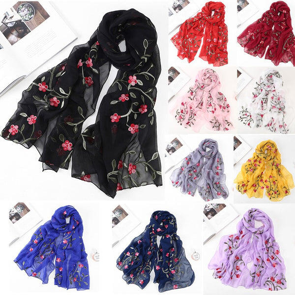 Women Scarves Ladies Embroidery Chiffon Scarves Scarf Hijab Wrap Shawls Beachwear Female Wraps Scarves Bufandas | Vimost Shop.