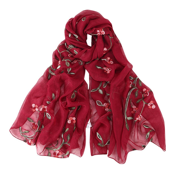 Women Scarves Ladies Embroidery Chiffon Scarves Scarf Hijab Wrap Shawls Beachwear Female Wraps Scarves Bufandas | Vimost Shop.