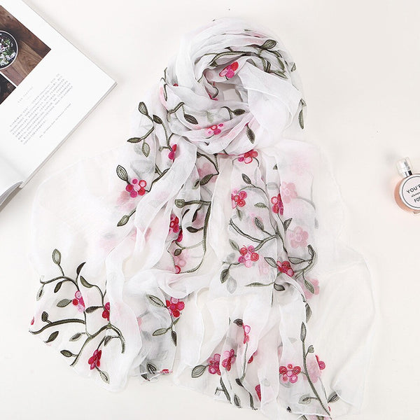 Women Scarves Ladies Embroidery Chiffon Scarves Scarf Hijab Wrap Shawls Beachwear Female Wraps Scarves Bufandas | Vimost Shop.