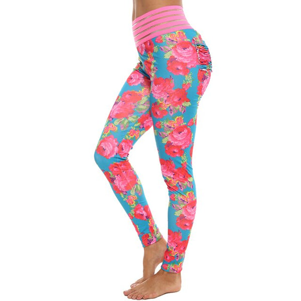 Floral Printed Yoga Pants Sports Fitness Running Leggings  High Waist Push Up Sportwear Breathable Pants With Pocket | Vimost Shop.