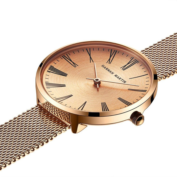 JAPAN 2035 Quartz Movement Simple Design Ladies Stainless Steel Band Curved Face Rose Gold Wrist Watches For Women