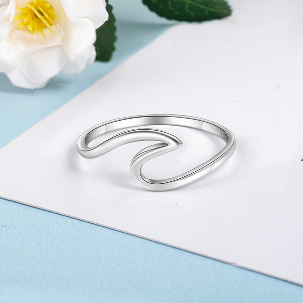 925 Sterling Silver Ocean Wave Rings for Women Simple Female Finger Ring Wedding Bands Fine Jewelry Accessories | Vimost Shop.