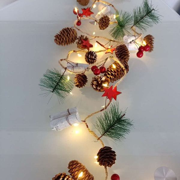78.7in Christmas Lights Party LED String Lights Holiday Garland Home Decor Christmas Pine Cones Beads Star Led Lights Decoration | Vimost Shop.