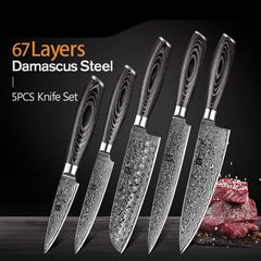 5 PCS Kitchen Knives Set 67 Layers VG 10 Japan Damascus Steel Chef Cleaver Santoku Utility Paring Knife Pakkawood Handle | Vimost Shop.