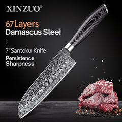 5 PCS Kitchen Knives Set 67 Layers VG 10 Japan Damascus Steel Chef Cleaver Santoku Utility Paring Knife Pakkawood Handle | Vimost Shop.