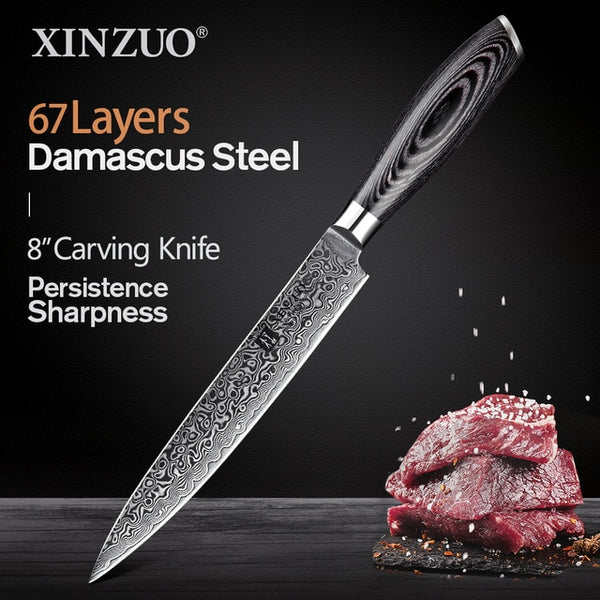 5 PCS Kitchen Knives Set 67 Layers VG 10 Japan Damascus Steel Chef Cleaver Santoku Utility Paring Knife Pakkawood Handle | Vimost Shop.