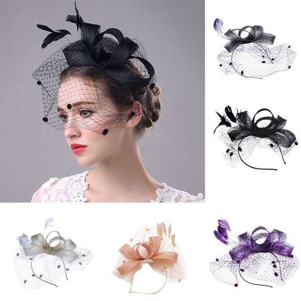 Women Wedding Mesh Hat Fascinator Penny Ribbons Feathers Wedding Party Feather Retro Elegant Hair Bands Hoop Accessories 2020 | Vimost Shop.