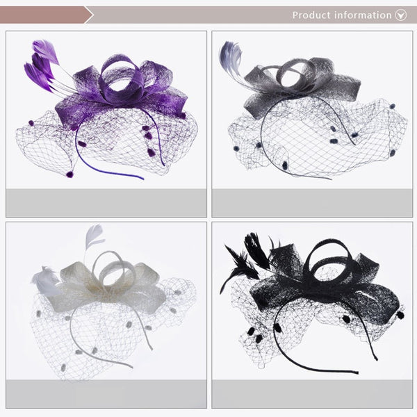 Women Wedding Mesh Hat Fascinator Penny Ribbons Feathers Wedding Party Feather Retro Elegant Hair Bands Hoop Accessories 2020 | Vimost Shop.