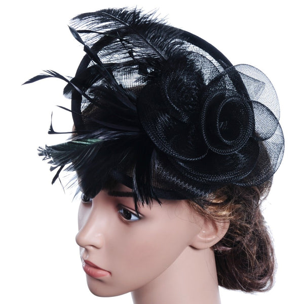 Women Wedding Mesh Hat Fascinator Ribbons And Feathers Wedding Party Cap Feather Retro Elegant Hair Bands Hoop Accessories 2020 | Vimost Shop.