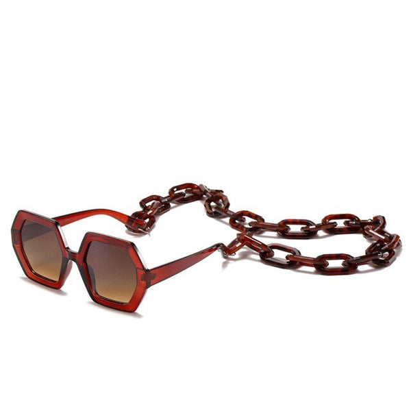 Vintage Polygon Chain Sunglasses Women Men 2020 Luxury Brand Design Retro Hexagon Oversized Sun Glasses Shades Male | Vimost Shop.