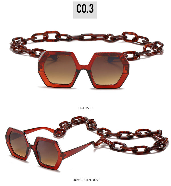 Vintage Polygon Chain Sunglasses Women Men 2020 Luxury Brand Design Retro Hexagon Oversized Sun Glasses Shades Male | Vimost Shop.