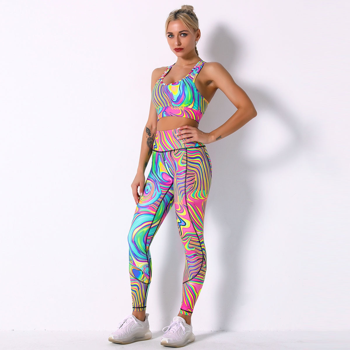 Seamless Camo Print Yoga Set Fashion Gym Fitness Vest Crop Top Leggings Suit Workout Running Straining Outfits For Women | Vimost Shop.