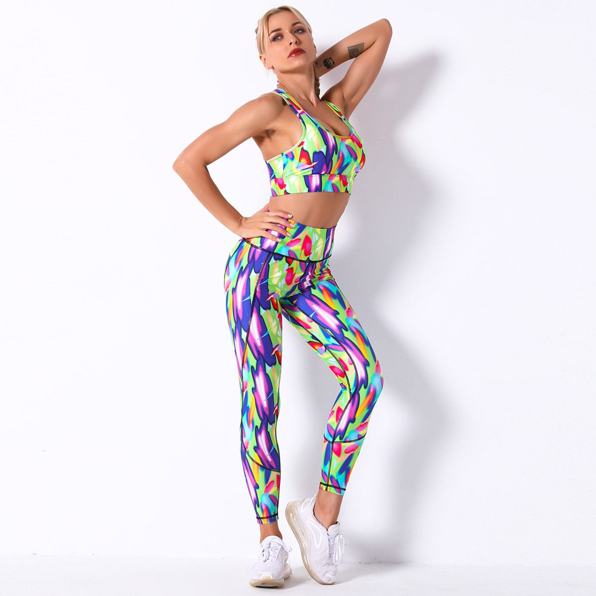 Seamless Camo Print Yoga Set Fashion Gym Fitness Vest Crop Top Leggings Suit Workout Running Straining Outfits For Women | Vimost Shop.