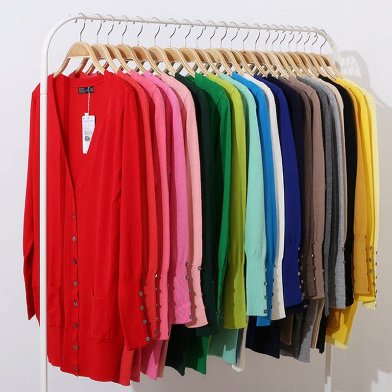 Quality Guarantee Spring Autumn Women Shell Button Brand Cardigan Long Casual Slim Cotton Solid Knitwear