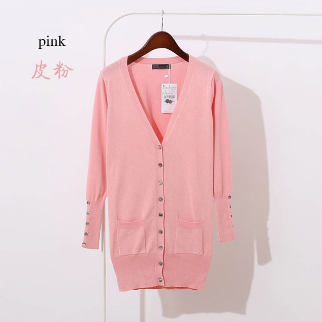 Quality Guarantee Spring Autumn Women Shell Button Brand Cardigan Long Casual Slim Cotton Solid Knitwear