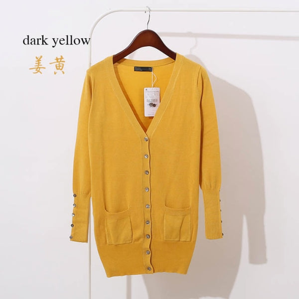 Quality Guarantee Spring Autumn Women Shell Button Brand Cardigan Long Casual Slim Cotton Solid Knitwear