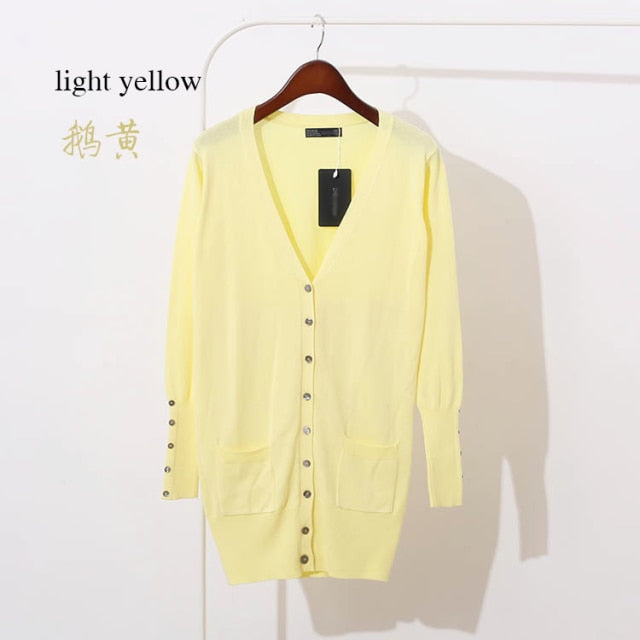 Quality Guarantee Spring Autumn Women Shell Button Brand Cardigan Long Casual Slim Cotton Solid Knitwear