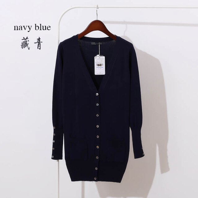 Quality Guarantee Spring Autumn Women Shell Button Brand Cardigan Long Casual Slim Cotton Solid Knitwear