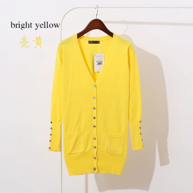 Quality Guarantee Spring Autumn Women Shell Button Brand Cardigan Long Casual Slim Cotton Solid Knitwear