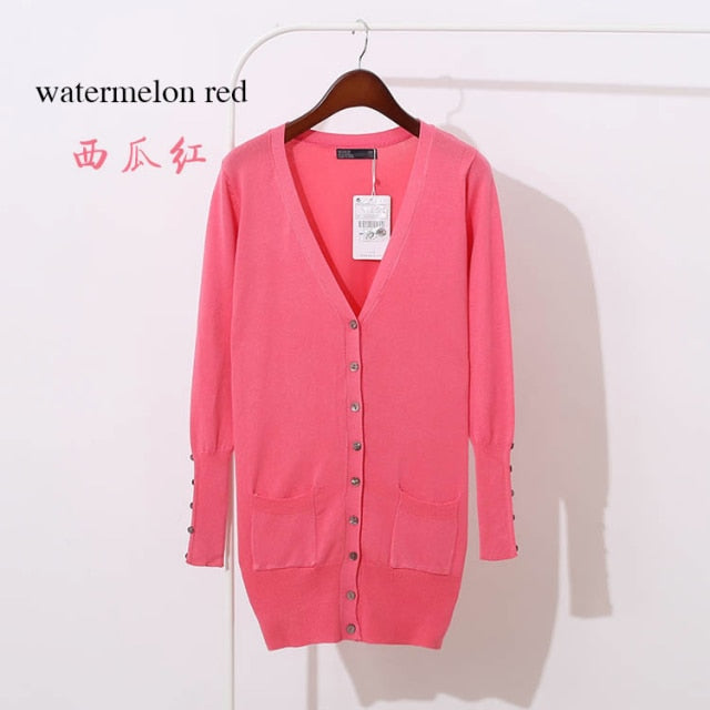 Quality Guarantee Spring Autumn Women Shell Button Brand Cardigan Long Casual Slim Cotton Solid Knitwear