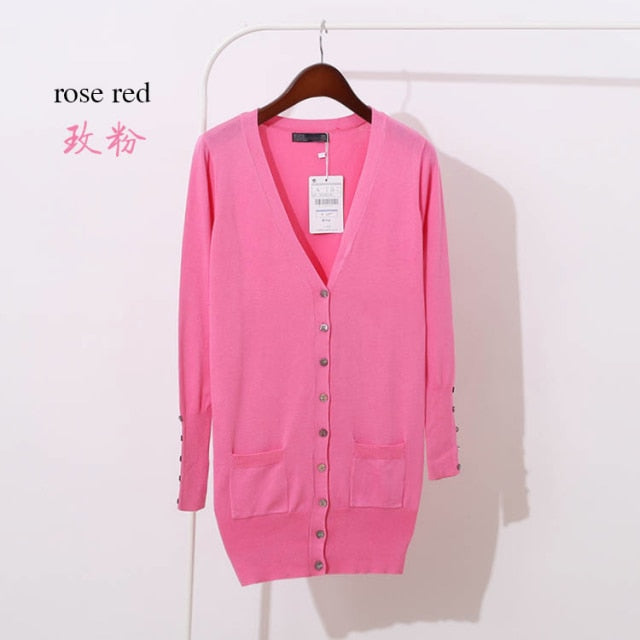 Quality Guarantee Spring Autumn Women Shell Button Brand Cardigan Long Casual Slim Cotton Solid Knitwear