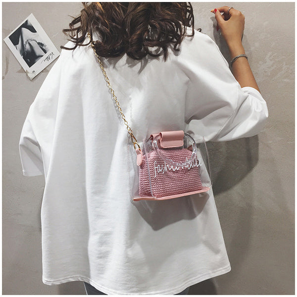 Transparent Jelly Bag Women's Shoulder Crossover Bag/Handbag Mother-in-law Bags Summer Straw Casual Fairy Bag Beach Handbag | Vimost Shop.
