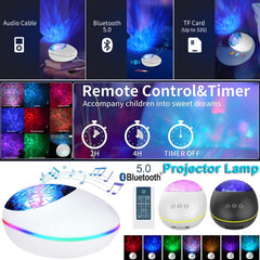 Remote Control Night Light TF Cards Timer Projector Light Bedroom Decor Bluetooth Music Player Speaker LED Ocean Wave Projector | Vimost Shop.