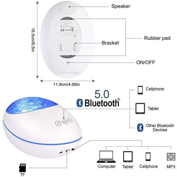 Remote Control Night Light TF Cards Timer Projector Light Bedroom Decor Bluetooth Music Player Speaker LED Ocean Wave Projector | Vimost Shop.