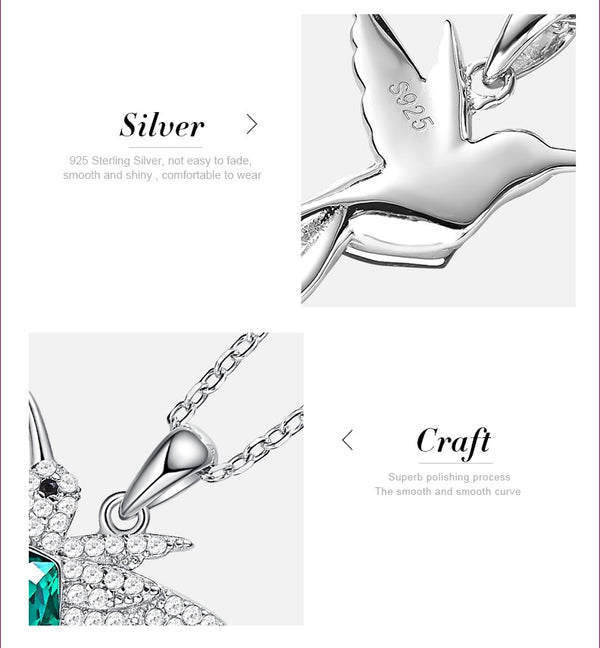 Hummingbird Jewellery 925 Sterling Silver Link Chain Necklace Embellished with Crystal from Swarovski Women Pendant | Vimost Shop.