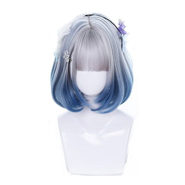 Mixed Blue Bob Lolita Wigs with Bangs Short Harajuku Cosplay Wig Pink Wig Heat Resistant Synthetic Hair Party | Vimost Shop.