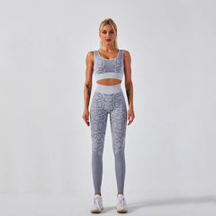 Seamless Snakeskin Print Yoga Set Gym Clothing Fashion Tank Crop Top Leggings Suit Push Up Workout Training Running Tracksuit | Vimost Shop.