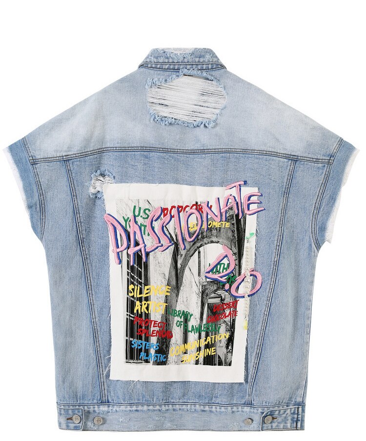 Harajuku Blue Graphic Print Casual Woman Denim Jackets Sleeveless Femme Daily Outerwear | Vimost Shop.