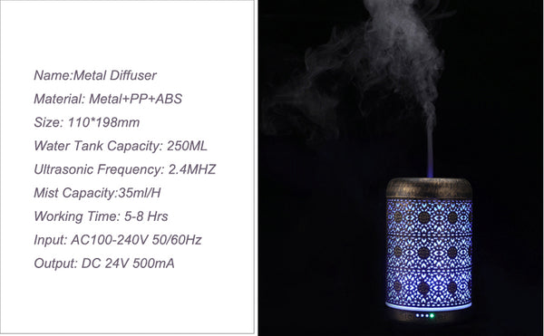 Essential Oil Diffuser Metal Ultrasonic Difusor Cool Mist Air Humidifier LED Light Quiet Shut Off  Nano Bronze Color 250ml Gift | Vimost Shop.