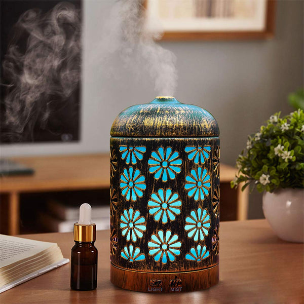 Vintage Metal Quiet Aromatherapy Humidifier,Ultrasonic Essential Oil Mist Diffuser With 7 Color Changing Lights BPA-Free 200ml | Vimost Shop.