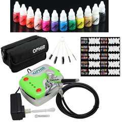 0.3mm Nail Airbrush Kit with Air Compressor 12 Nail Inks 20x Nail Art Stencils & Bag & Cleaning Brush Nail Tools_OP-NA001P | Vimost Shop.