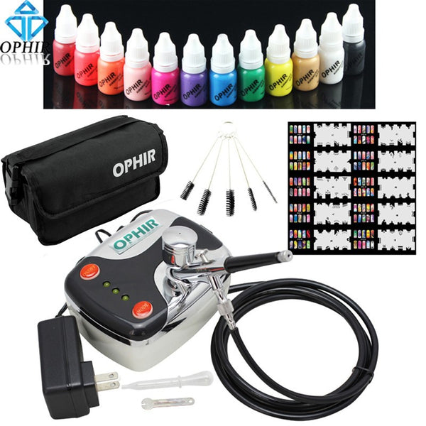 0.3mm Nail Airbrush Kit with Air Compressor 12 Nail Inks 20x Nail Art Stencils & Bag & Cleaning Brush Nail Tools_OP-NA001P | Vimost Shop.