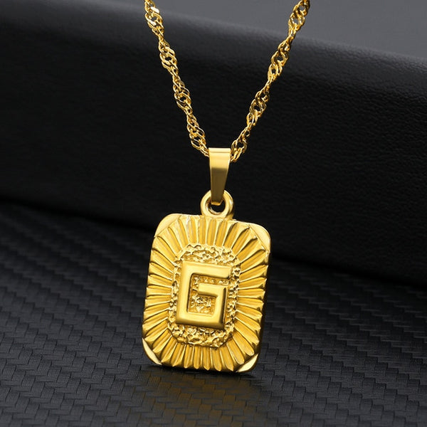 Initial Letter Pendant Necklaces Charm Gold Capital A Stainless Steel Letter Square Necklace For Women Alphabet Choker Jewelry | Vimost Shop.