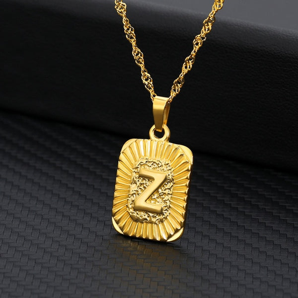 Initial Letter Pendant Necklaces Charm Gold Capital A Stainless Steel Letter Square Necklace For Women Alphabet Choker Jewelry | Vimost Shop.