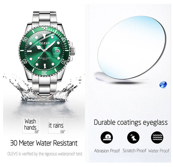 Mens Watches Top Brand Luxury Fashion Waterproof Luminous Hand Green Dial Quartz Sports Wristwatch Gifts for Men | Vimost Shop.
