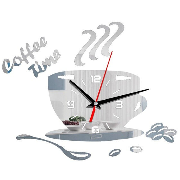 3D Coffee Cup Shape Time Clock DIY Mirror Acrylic Wall Clock Modern Kitchen Digital Wall Stickers Home Decor | Vimost Shop.
