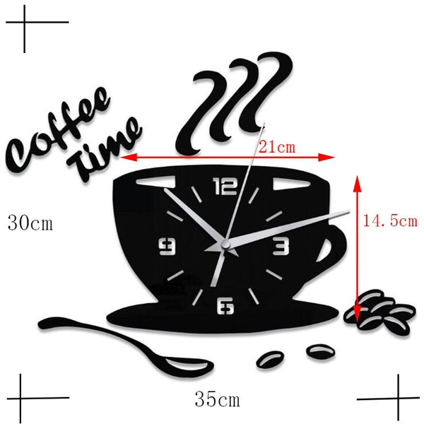 3D Coffee Cup Shape Time Clock DIY Mirror Acrylic Wall Clock Modern Kitchen Digital Wall Stickers Home Decor | Vimost Shop.