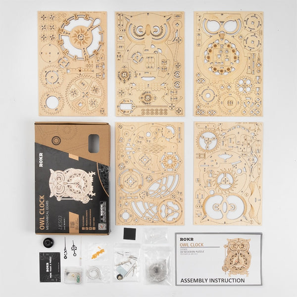 ROKR 3D Wooden Puzzle Owl Clock Model Building Kit Toys for Children Kids Boys LK503 | Vimost Shop.