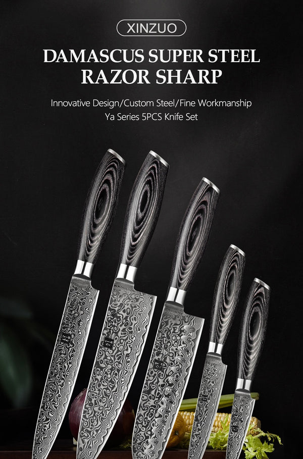 5 PCS Kitchen Knives Set 67 Layers VG 10 Japan Damascus Steel Chef Cleaver Santoku Utility Paring Knife Pakkawood Handle | Vimost Shop.