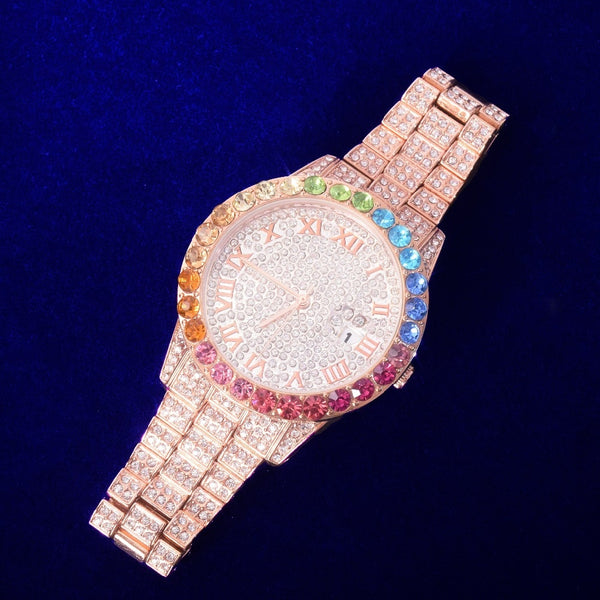 Men's watch Round Dial Military Quartz Clock Luxury Big Colorful Rhinestone Business Waterproof wrist watches Relogio Masculino | Vimost Shop.