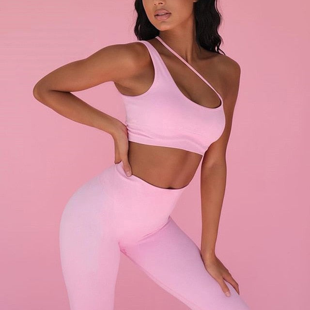 Seamless Sports Yoga Set Fitness Tracksuit Shoulder Crop Top And Leggings Pants Gym Running Dance Training Workout Suit | Vimost Shop.
