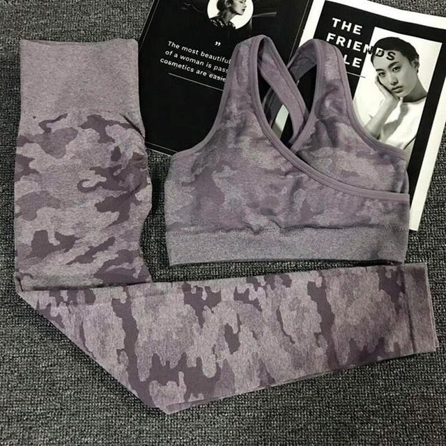 Seamless Camo Print Yoga Set Fitness Gym Sports Bra Crop Top Leggings Suit High Waist Workout Set Jogging Clothing For Women | Vimost Shop.