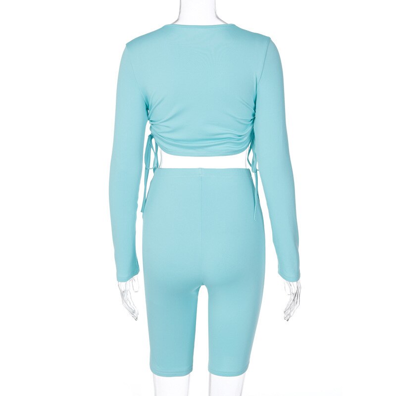 Seamless Solid Slim Yoga Set Gym Clothing Fashion Long Sleeve Crop Top Shorts Suit Push Up Workout Training Running Tracksuit | Vimost Shop.