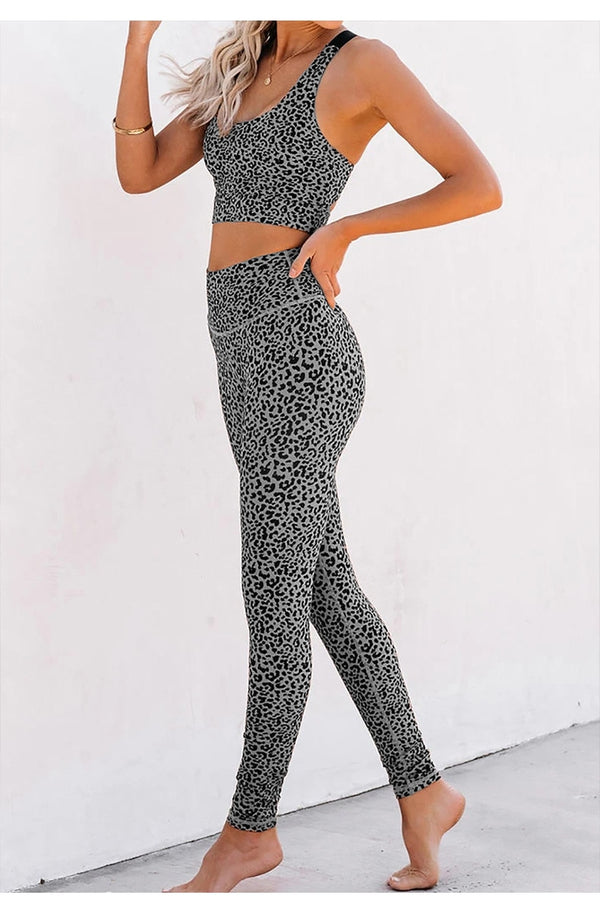 Seamless Leopard Print Yoga Set Gym Clothing Tank Crop Top Leggings Suit Push Up Workout Training Running Jogging Tracksuit | Vimost Shop.