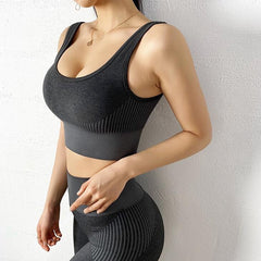 Seamless Striped Yoga Set Tracksuit For Women Slim Bra Top And Hips Lifting Shorts Casual Training Sexy Fitness Clothing 2 Piece | Vimost Shop.